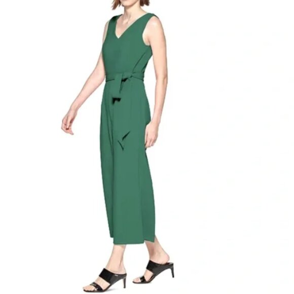 Calvin Klein Green Cropped Jumpsuit Belted Size 6 - Picture 2 of 11